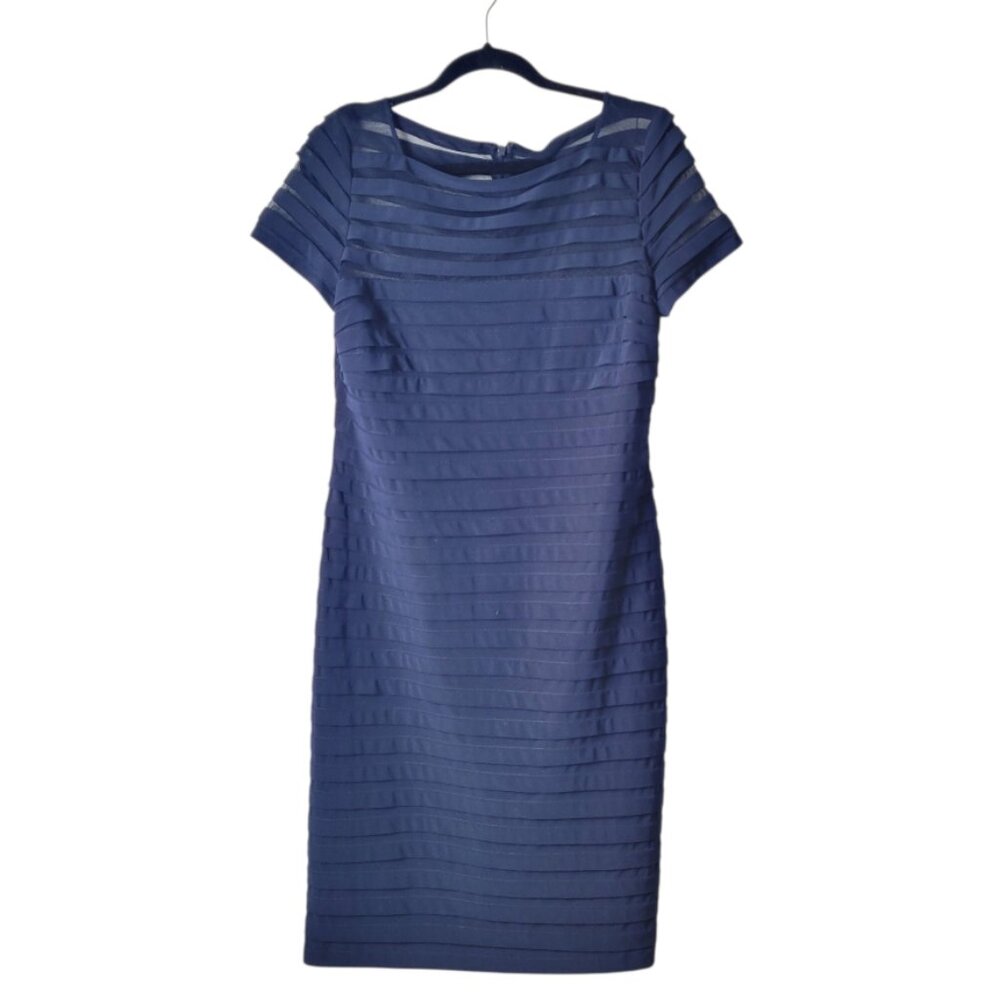 Adrianna Papell Navy Blue Layered Sheath Dress